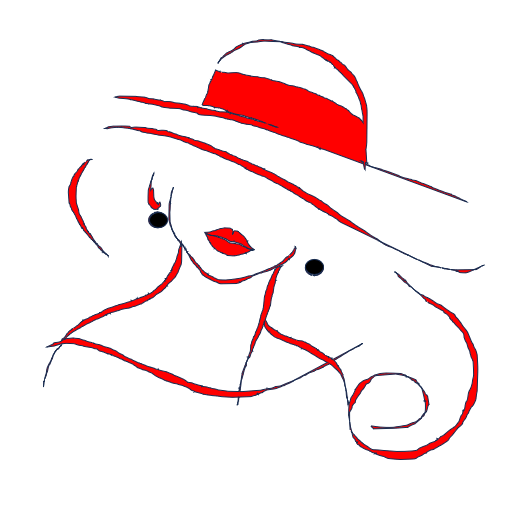 Il s'agit d'une image d'une femme élégante qui porte un grand chapeau de couleur rouge qui couvre la moitié de son visage.