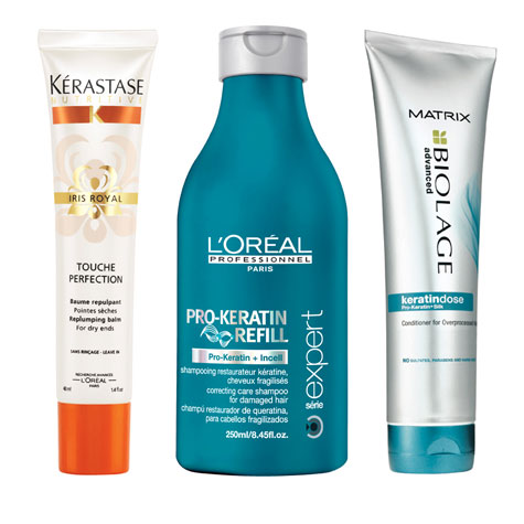 Il s'agit de trois différents produits (lui de gauche est d'une couleur blanche, lui du milieu est bleu, puis lui de droite est d'une couleur grise) pour le soin cheveux afin de les maintenir en santé.