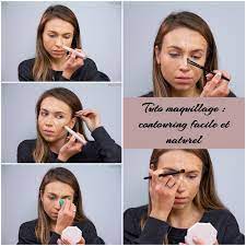 Il s'agit de plusieurs petites images qui présentent une femme qui montre graduellement ses étapes en ce concerne le maquillage.