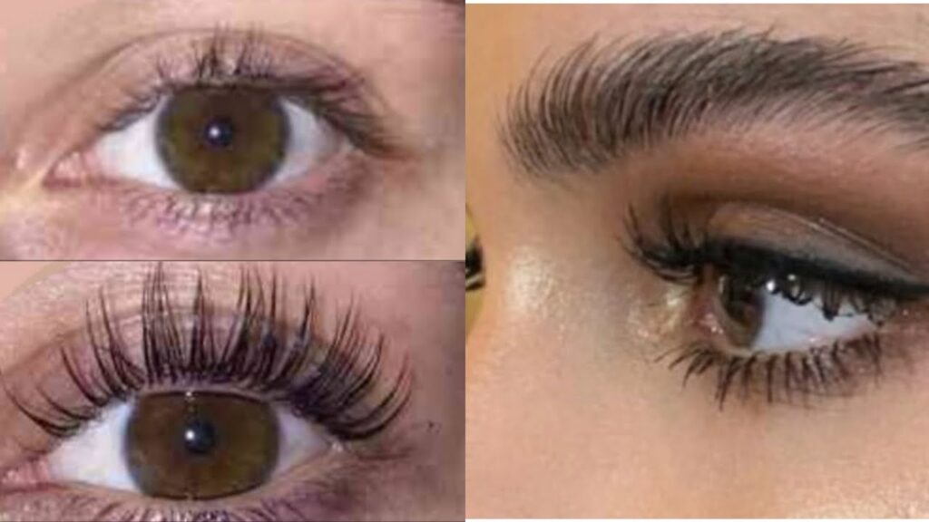 Il s'agit de trois images qui présentent les cils naturels d'une femme.