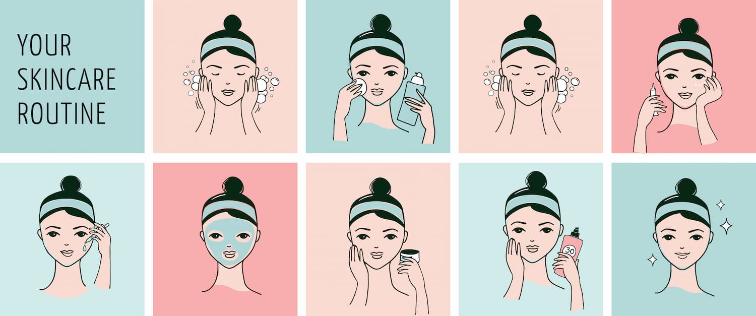 Il s'agit des différentes étapes pour le soin de peau du visage afin d'obtenir une peau en santé.